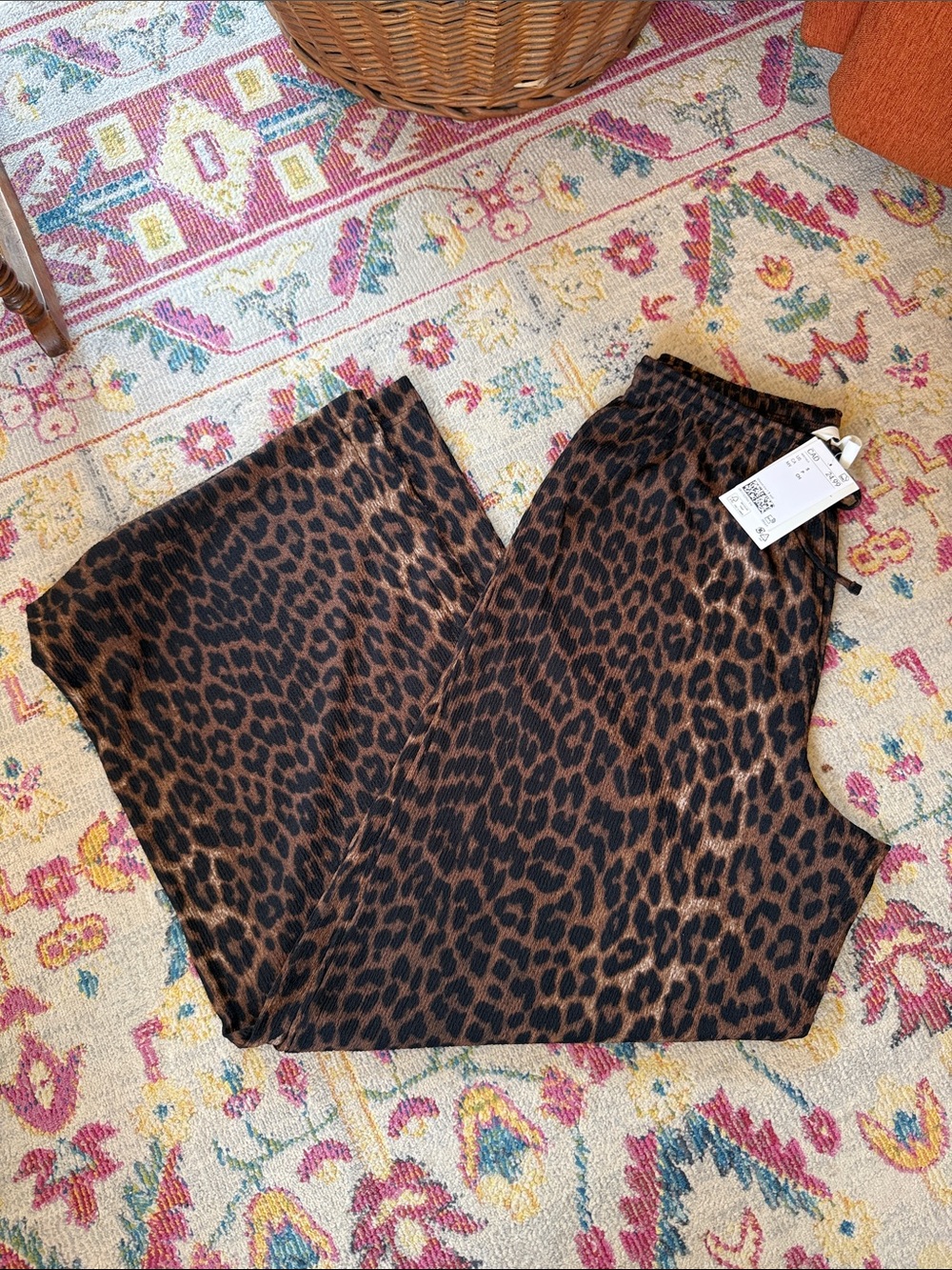 H&M Women's Straight-Leg Leopard Print Pants - Brown Black
